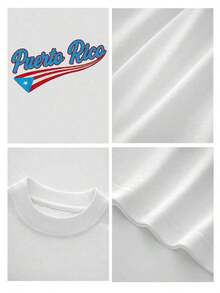 Casual Women's Crop Puerto Rico Graphic Tee Short Sleeve Round Neck Cotton T-Shirt, Medium Stretch Streetwear Style, Perfect For Fall Outfits - 白色 - 查看 4