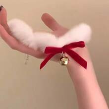 1pc Elegant Fluffy White Choker Necklace With Bowknot & Bell Pendant, Chic Collar Necklace For Women, Autumn/Winter - Bow and Bell - View 13