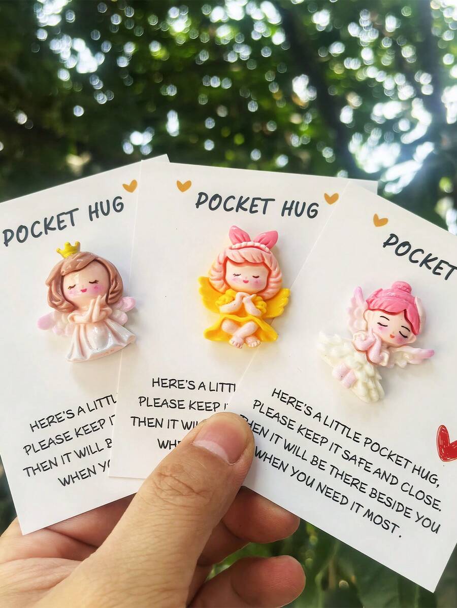 12张精美公主天使小雕像口袋拥抱卡 - 魅力鼓励小礼物，非常适合生日/婚礼/情人节和特殊庆祝活动 - 彩色 - 查看 1