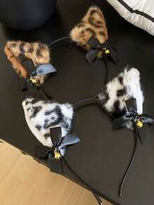 1pc New Leopard Print Cat Ear Headband, Cute Plush COS Animal Ear Hair Clip, Sexy Decorative Hair Accessory Hairband - Multicolor - View 2