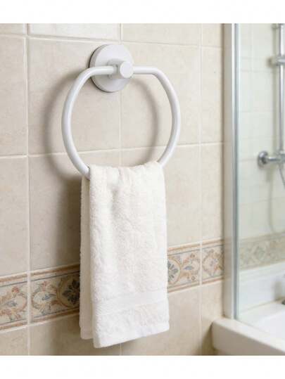 [Bestseller] Ronde handdoekring, 17x18 cm, stevige ijzeren handdoekhouder voor wandmontage, verkrijgbaar in 2 kleuren, roestvrij en waterdicht badkameraccessoire, eenvoudig te installeren met lijm en schroeven, perfect voor badkamers en wastafels, een aanrader!