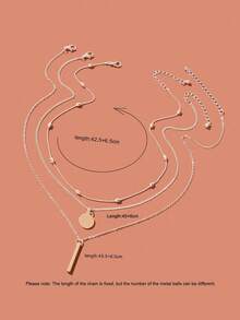 3pcs/set Disc & Rectangle Charm Necklace - Silver - View 4