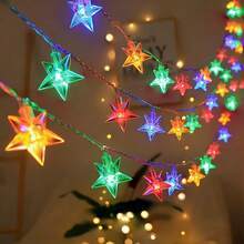 1pc 10/20/30/40 LED Bubble Star String Lights, Battery Powered, Hanging Decor Lights, Suitable For Home, Holiday Party, Birthday, Garden, Wall, Eid Decoration