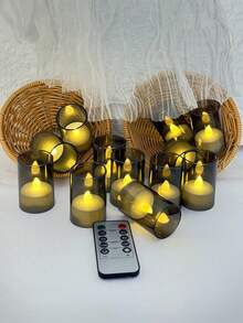 6/12/24 Piezas Juego de Velas Pequeñas sin Llama con Temporizador, Luces de Té LED, Luces de Té LED Pequeñas sin Llama, Luces de Té Parpadeantes Grises, Temporizador Automático de 6 Horas, Funcionan con Pilas, Adecuadas para el Hogar, Bodas, Decoración de Mesa de Comedor (Gris) - gris - Ver 6