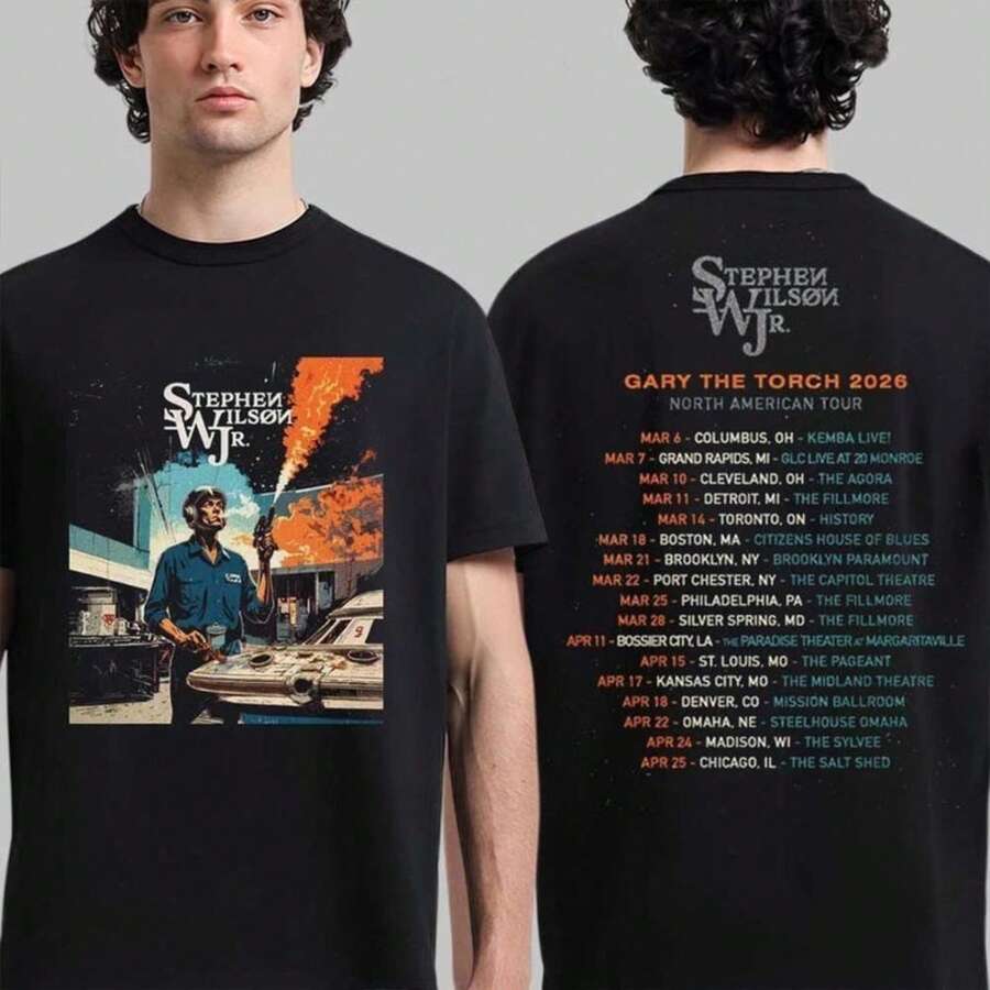 Camiseta de la gira 2026 de Stephen Wilson Jr. Gary The Torch - Negro - Ver 1