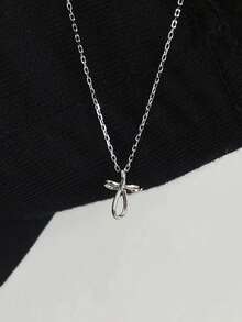 1pc S925 Sterling Silver Line Cross Pendant Necklace, Minimalist & Fresh Style Delicate Mini Pendant Clavicle Chain Gift For Women - Cross - View 5