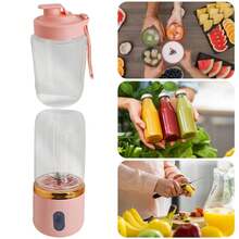 Portable Blender For Shakes And Smoothies, USB-C Rechargeable Personal Juicer Cup, 6-Blade Mini Mixer For Ice And Nuts, Leak-Proof Travel Bottle || Portable Blender For Shakes And Smoothies, 400ml Personal Size Juicer Cup With 6 Blades, USB Rechargeable Mini Mixer For Travel Gym - 粉色 - 查看 4