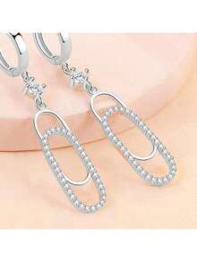 1pc Minimalist Unique 925 Silver Resin Heart & Dog Double Circle Earrings, Suitable For Women, Holiday, Party, Wedding, Gift - Silver - View 6