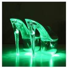 17cm Glowing Platform Heels For Women Transparent Crystal Sole Luminous Sandals Nightclub Party Pole Dance Runway Shoes - 綠色 - 查看 6