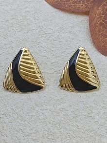 Colorful Enamel Triangle Stud Asymmetrical Statement Earrings For Women Bold Geometric Charm Jewelry Gifts, Unique Baroque Summer Bow Earring Stud Stainless Steel Jewelry Set For Women Summer Beach Vacation Bikini Accessories Attractive Clothes, Wedding Dresses Accessories - Versatile Jewellery P Erfect For Wearing While Swimming, Bathing, Exercising ,Great For Valentines Day, Birthday, Mother Day, And Vacation Surprises. - Gold - View 13