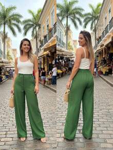 Simple Pocket, Contrasting Waistband, Zipper, Close-Up - Verde militar - Ver 6