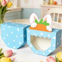 10 piezas Cajas de regalo con orejas de conejo de Pascua con ventana transparente - Cajas de regalo de papel con diseño de conejo de dibujos animados lindos, para bodas, cumpleaños, decoración de fiestas de Pascua de primavera - Multicolor - Ver 4