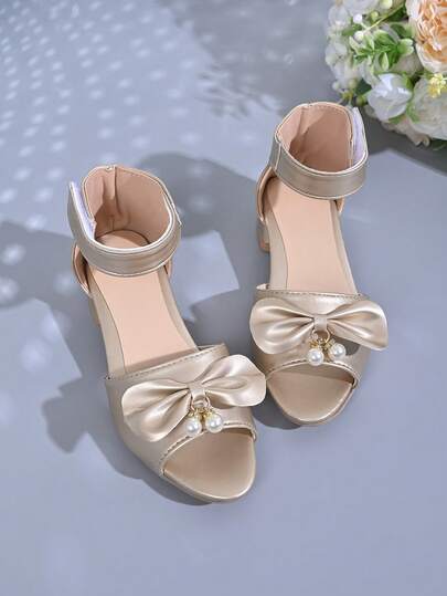 2026新款蝴蝶结装饰儿童高跟凉鞋，沙滩凉鞋，时尚米色凉鞋，银/金色低跟凉鞋，波西米亚风凉鞋，舒适耐穿