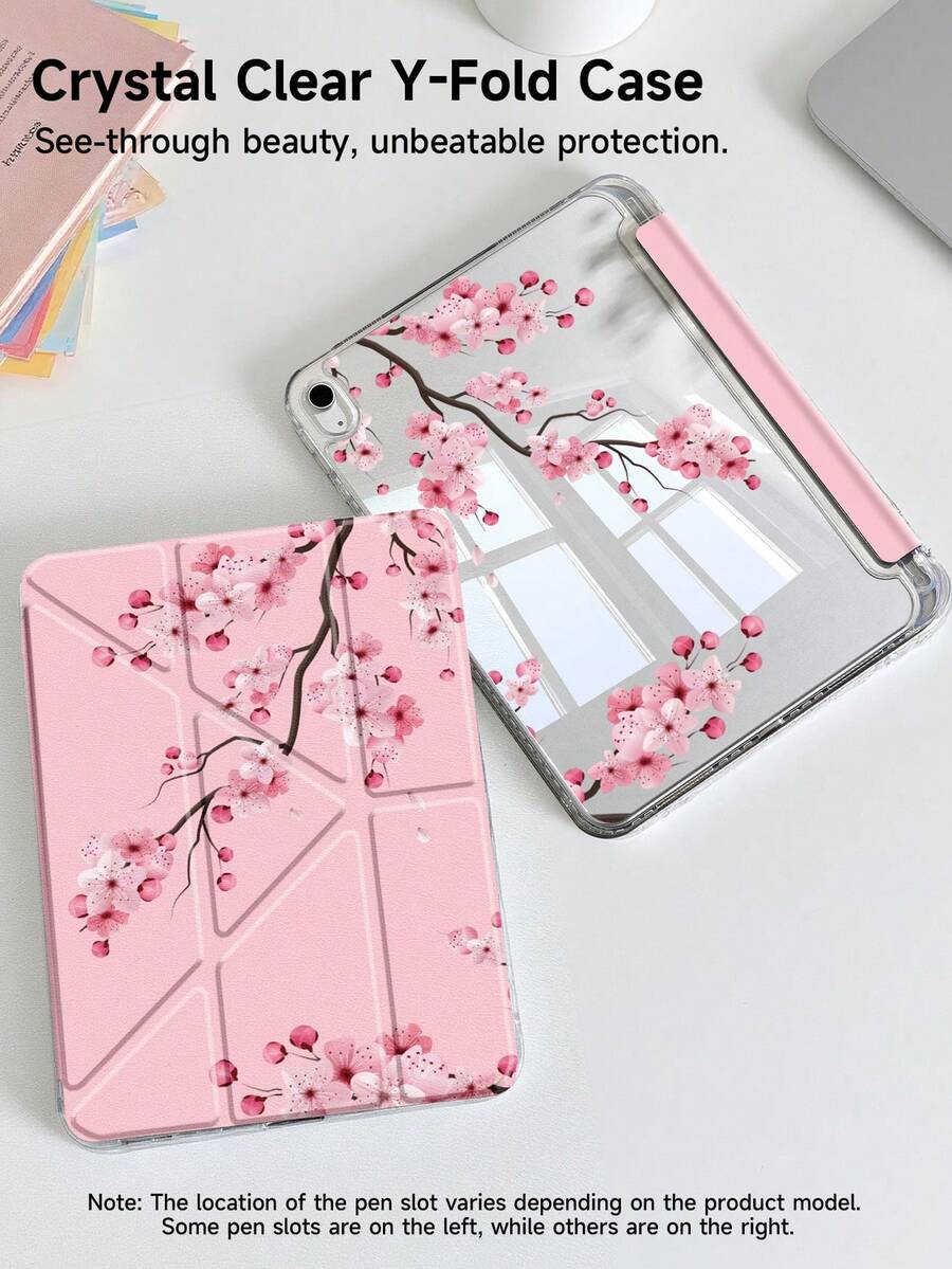 樱花图案平板电脑保护套，兼容 iPad Air 8 (M4) 2026 (11 英寸)、Air 8 (M4) 2026 (13 英寸)、Air 11 英寸 M3 2025/M2 2024、Air 第五代 2022、(A16) 11 英寸第十一代 2025、Galaxy Tab、Kindle Paperwhite 第十二代 2024。透明背板搭配时尚图案，支持自动休眠/唤醒功能，内置气垫保护，适合作为礼物或办公用品。