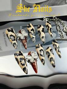 Bộ dụng cụ tự làm móng acrylic - Kiểu dáng dễ thương Baroque, Punk, Y2K, Gothic với họa tiết mắt mèo ánh kim, vàng, đỏ, xanh lá cây, họa tiết da báo, móng dài nhọn, thích hợp cho tiệc tùng, phụ nữ và bé gái, bao gồm miếng dán gel và dũa móng. - Nhiều màu - Xem 1