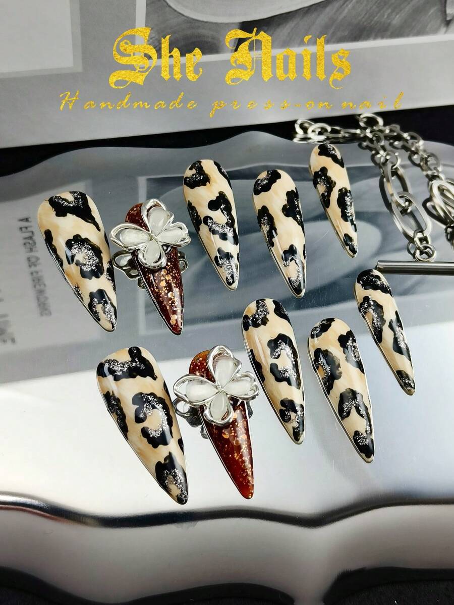 Bộ dụng cụ tự làm móng acrylic - Kiểu dáng dễ thương Baroque, Punk, Y2K, Gothic với họa tiết mắt mèo ánh kim, vàng, đỏ, xanh lá cây, họa tiết da báo, móng dài nhọn, thích hợp cho tiệc tùng, phụ nữ và bé gái, bao gồm miếng dán gel và dũa móng. - Nhiều màu - Xem 1