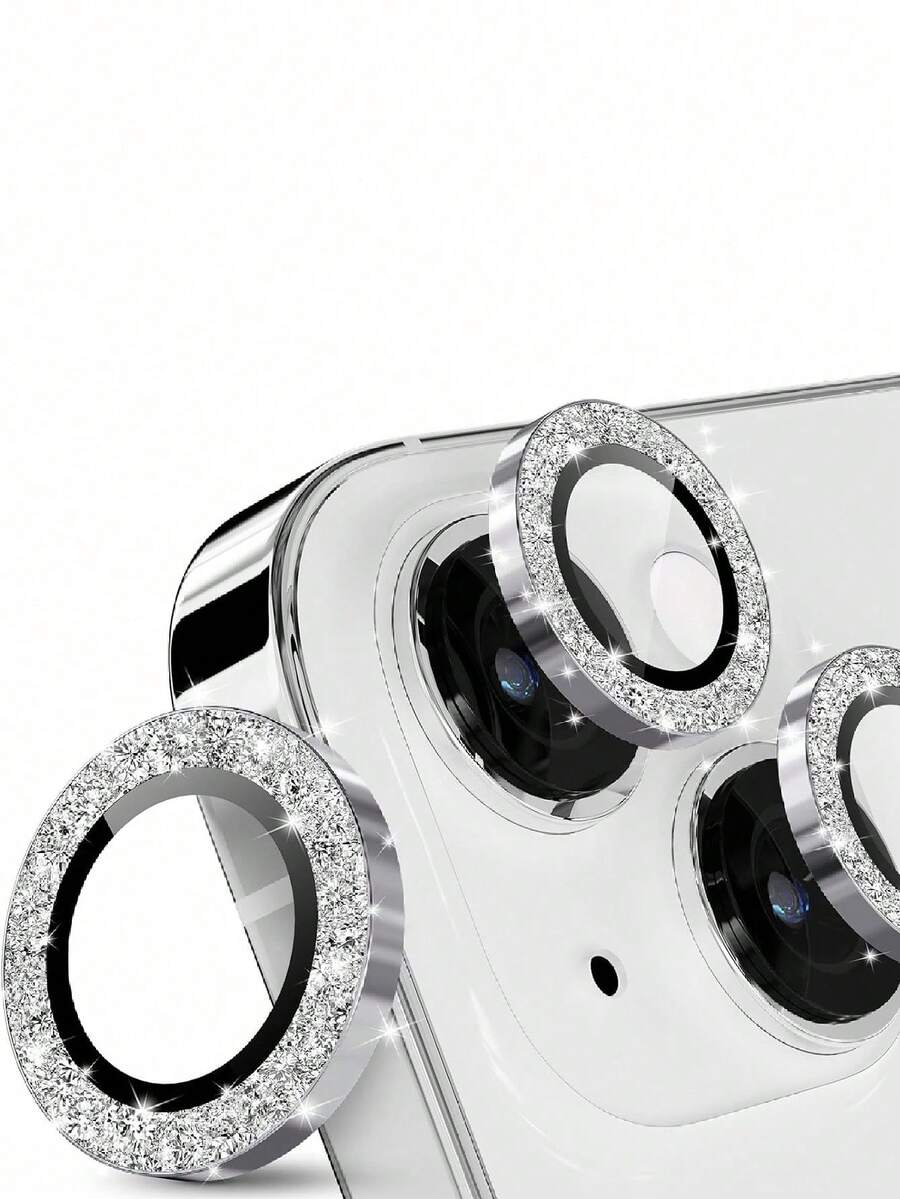 3pcs Camera Lens Protector Film Compatible With IPhone 11/12/13/14/15/16/17, Glitter, Single Metal Glitter 9H Hardness Anti-Scratch Protective Film, Fashion Accessory, Compatible With Phone Cases (Silver Glitter) - Holiday Gift, Valentine's Day Gift (Festival Phone Accessories) - Multicolor - View 1