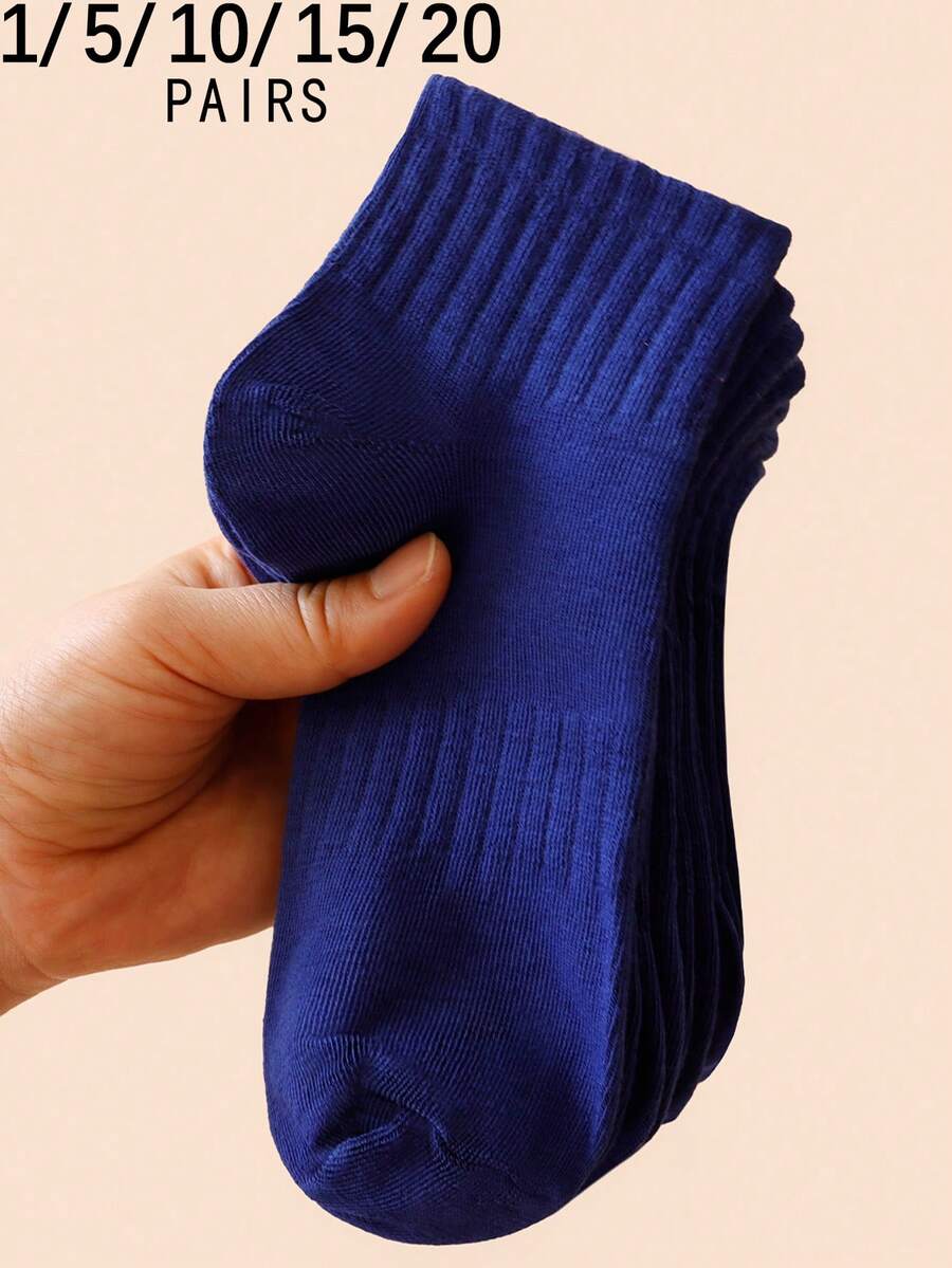 1/5/10/15/20 Pairs Women's Solid Color Waist Cinching Breathable Short Socks - Blue - View 1