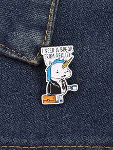 1Pc I Need Break From Reality Enamel Pins Unicorn Brooches Lapel Badges Cartoon Social Animal Jewelry Gift For Friends - Multicolor - View 7