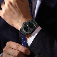 POEDAGAR Men's Stainless Steel Business Casual Watch - 3ATM High-Quality Quartz Watch, Featuring Date/Day/Timer Display, Red Embellished Markers, Elegant And Minimalist Design, Durable Strap, Suitable For Daily Commuting - Màu xanh lam - Xem 6