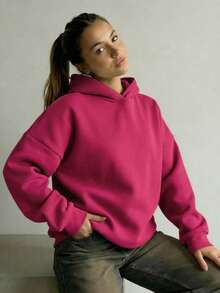 Áo Hoodie Nữ Thiết Kế Tối Giản, Rộng Rãi, Màu Trơn, Thích Hợp Cho Mùa Thu/Đông, Món Đồ Cần Thiết Trong Tủ Quần Áo, Trang Phục Thường Ngày, Công Sở & Giải Trí, Áo Kiểu Dáng Thon Gọn, Áo Sơ Mi Mềm Mại & Thoải Mái, Món Đồ Cần Thiết Cho Kỳ Nghỉ, Trang Phục Mùa Xuân Cho Nữ, Trang Phục Mùa Đông Cho Nữ, Áo Khoác Ngoài Cho Nữ, Thời Trang, Áo Hoodie Nữ - Màu Hoa hồng đỏ - Xem 4