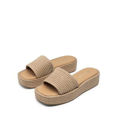 Women 1.77-Inch Platform Espadrilles Slip On Slides Sandals Low Wedge Open Toe Dressy For Beach Vacation  Summer Shoes