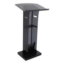 Acrylic Podium Stand, Floor Standing Portable Pulpits With Storage Shelf Black - Black - View 9
