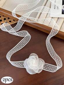 2pieces/1piece-Lace Sexy Butterfly Camellia Headband Retro High-End Headband Collar Neck Strap Helper Strap. - Multicolor - View 10