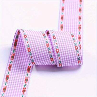 Dây ruy băng thêu họa tiết kẻ caro, thích hợp để gói quà sinh nhật.