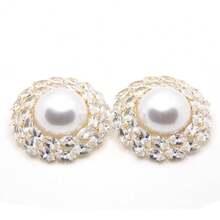 2pcs/Set Oversize Round Full Rhinestone Earrings, Vintage Pearl Earrings Decorations - Round - View 4