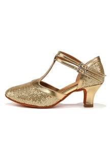 Latin Dance Shoes Sequined Closed-Toe Dance Shoes Ballroom Salsa Dance Hall Practice Performance Dance Shoes Party High Heels Dance Shoes - Gold - View 2