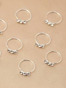 1 chiếc khuyên mũi giả đính đá lấp lánh thời trang, phụ kiện khuyên mũi có thể điều chỉnh cho nữ, đa năng để đeo hàng ngày. - Bạc - Xem 3