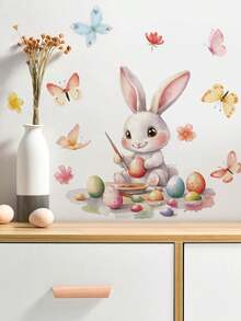 1张壁纸 - 男孩儿童房复活节兔子装饰家居自粘婴儿房装饰女孩装饰墙贴，适用于复活节派对装饰、女孩卧室、复活节彩蛋窗贴 - 春日花朵可爱儿童房卧室装饰 - 彩色 - 查看 7