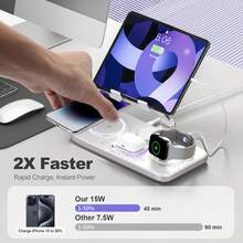 6-In-1 Wireless Charging Station For Ap Pl E Products With Clock, 5-Color RGB And Foldable, 15W Multiple Devices Wireless Charging Stand For IPad Stand, For Ip Ho Ne16, For Ai RP Ods, For Ap Pl E Watch - trắng - Xem 2