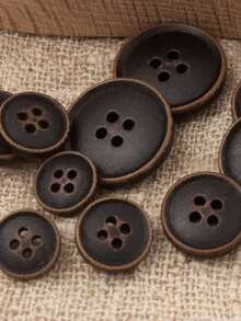 10颗复古天然黑咖啡色细边四孔木质纽扣，适用于衬衫、开衫、毛衣、西装外套、大衣，用途广泛的木质装饰纽扣 - A-黑色 - 查看 8