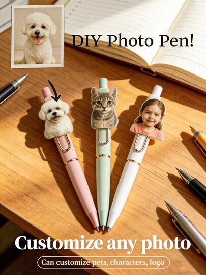 Personalized Custom Photo Decorated Gel Pens With Pet & Portrait ​ – 15cm/5.9in High-Quality Pens Support Custom Pet/Family Photos, Face-To-Pen Transformation, And Cute Dog-Shaped Stickers. Features Smooth Writing, 6 Pastel Colors, Durable Mechanics. Ideal Festival Gift For Students, Pet Lovers, Creatives, Stationery Enthusiasts. Perfect For Journaling, Office Notes, Classroom Use, Desk Decor.