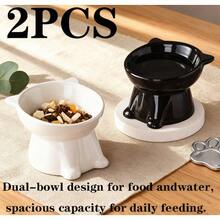 2pcs Elevated Pet Bowls With 15° Tilted Angle - Anti-Vomiting Raised Food Dish, Neck & Spine Protection Design, Non-Slip Wide Base, Plastic Material, Suitable For Cats And Small Dogs, Compatible With Wet And Dry Food, Practical Pet Gift - 2L - View 1