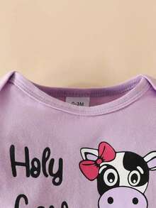 HAO6 Baby Mädchen Neugeborene Frühling/Sommer Set mit rundem Ausschnitt, Langarm, süßem Kuh-Muster, Kuh-Muster Schlaghose, bequemes, atmungsaktives Outfit für Baby Mädchen - Violett - Übersicht 3