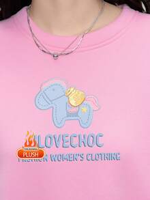 JUTU 春秋女式渐变字母印花卫衣，休闲优雅长袖套头衫 - 899淺粉紅-1183 - 查看 5