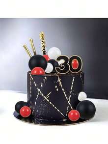 30个球形蛋糕装饰摆件，迷你气球蛋糕装饰棒，泡沫球蛋糕插签，蛋糕装饰，适用于婚礼、派对、生日装饰，红黑白三色可选。 - 彩色 - 查看 3