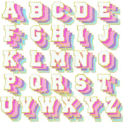 2 pièces Lettres de l'alphabet anglais en chenille avec bordure dorée | Accessoires à coudre ou à repasser pour chapeaux, chemises, jeans et sacs (options de couleurs variées)