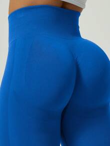 1pc Women's Black Seamless Butt-Lifting Pants, Peach Butt Shaping Yoga Fitness Leggings, Casual Sportswear, High-Quality, Stable & Comfortable, Minimalist & Professional - Blue - View 8