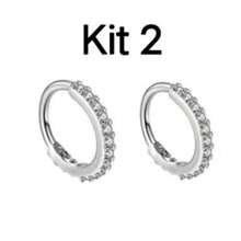 Kit Of 2 Nose Piercing Rings With Rhinestones, 8mm - M1 Prata+Prata/8mm - 查看 3