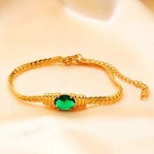 1件奢华优雅女士手链，镶嵌闪亮绿色锆石，金色链/蛇骨链编织纹理 - 手鍊 - 查看 2