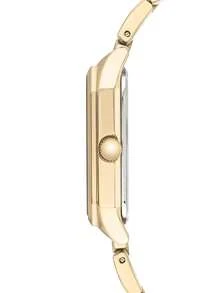 Anne Klein 女士方形小表盘腕表，时尚钢带休闲石英腕表，简约方形女士腕表，旅行礼物 - 金色 - 查看 5