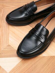 女士乐福鞋，圆头平底乐福鞋，户外复古一脚蹬鞋，'s 鞋，休闲鞋 - 黑色 - 查看 7