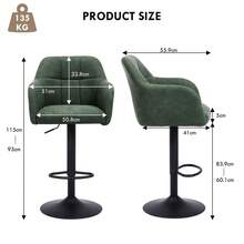 Orirsnug Bar Stools Set Of 2, Height Adjustable PU Leather Barstools, 360° Swivel Breakfast Chairs, Barstools With Armrests And Backrest, Suitable For Kitchen Counter Home, Restaurant, Green - Dark Green - View 7