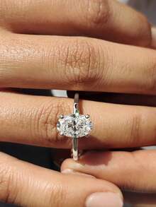 1pc 1ct-2ct Romantic Four-Prong Oval Solitaire Moissanite Wedding Ring, S925 Sterling Silver Luxury Engagement Ring, Promise Ring, Anniversary Ring, Women's Jewelry Gift, Valentine's Day Gifts - Silver - View 6