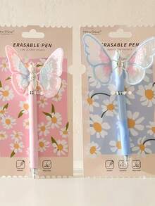 1pc Random Creative Butterfly Push-Button Erasable Pen, 0.5mm Blue Ballpoint Pen - Round - View 9