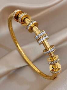 18K镀金不锈钢优雅锆石现代圆柱形叠层手链套装，适合女性，母亲节、圣诞节、冬季婚礼派对、日常配饰、周年纪念日、情人节、波西米亚风生日伴娘礼物 - 多色2 - 查看 5